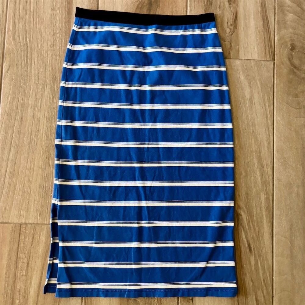 Love Hanna Women's Blue Striped Midi Skirt Size S Casual